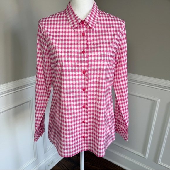 Leggiadro Tops - Leggiadro Pink and White Checkered Button-Up Shirt Size 8